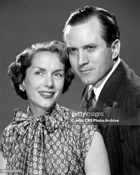 Pictured from left is Jinx Falkenburg and Tex McCrary, husband and wife team featured on the CBS television program, PREVIEW. April 16, 1949.