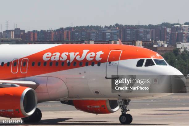 EasyJet airlines plane is seen at the Barajas Airport in Madrid on July 1, 2022.