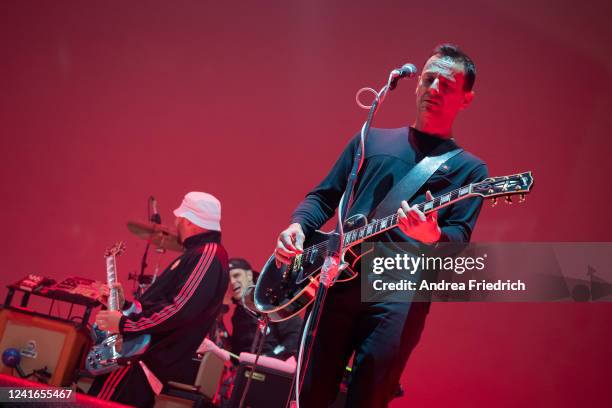 Arnim Teutoburg-Weiß, Dennis Kern, and Peter Baumann of German band Beatsteaks perform live on stage during a concert at Parkbuehne Wuhlheide on July...