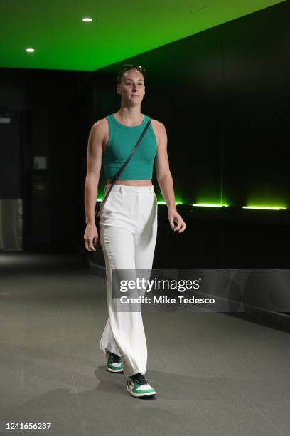 Stephanie Talbot of the Seattle Storm arrives to the arena prior to the game against the Indiana Fever on May 1, 2022 at Climate Pledge Arena in...
