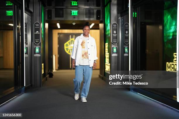 Briann January of the Seattle Storm arrives to the arena prior to the game against the Indiana Fever on May 1, 2022 at Climate Pledge Arena in...