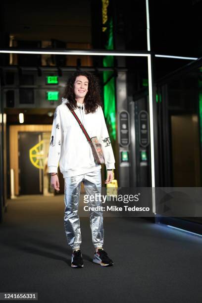 Breanna Stewart of the Seattle Storm arrives to the arena prior to the game against the Indiana Fever on May 1, 2022 at Climate Pledge Arena in...