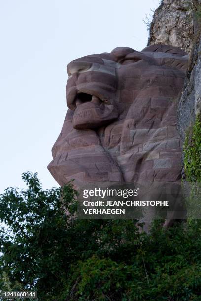 Photograph taken on July 2, 2022 shows the "Lion of Belfort", a monumental sculpture by French sculptor and painter Frederic Auguste Bartholdi in...