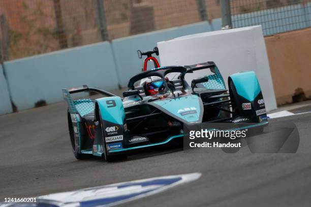 In this handout from Jaguar Racing, Mitch Evans , Jaguar TCS Racing, Jaguar I-TYPE 5 during the ABB FIA Formula E Championship - on July 02, 2022 in...