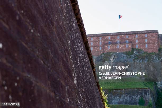 Photograph taken on July 2, 2022 shows the "Lion of Belfort", a monumental sculpture by French sculptor and painter Frederic Auguste Bartholdi , in...