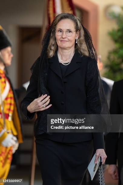 July 2022, Baden-Wuerttemberg, Altshausen: Hereditary Princess Sophie of Liechtenstein after the funeral service for Carl Duke of Württemberg at St....