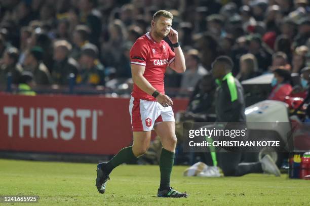 Wales' fly-half Dan Biggar Wales' walks off the field after receiving a yellow card during an international rugby union match between South Africa...