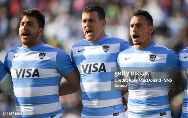 Argentina's Emiliano Boffelli sings the national anthem during a test match between Argentina and Scotland at the Estadio 23 de Agosto, on July 02 in...