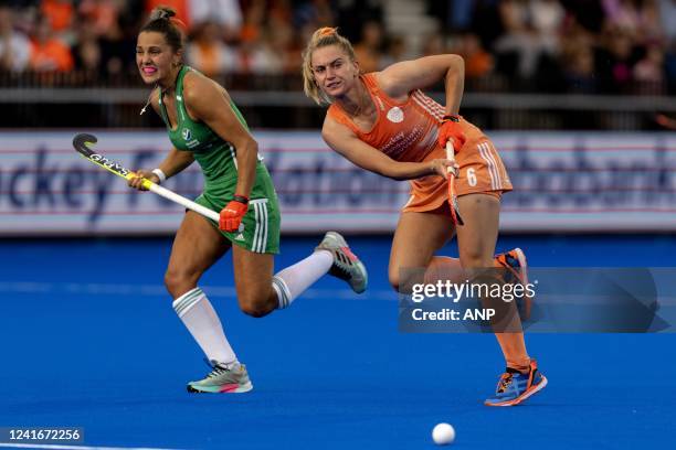 Eelena Tice and Laurien Leurink during the match between the Netherlands and Ireland at the World Hockey Championships at Wagener Stadium, on July 2,...