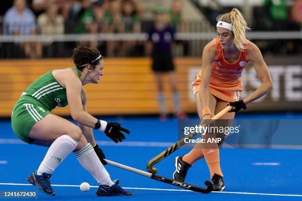 Roisin Upton and Yibbi Jansen during the match between the Netherlands and Ireland at the World Hockey Championships at Wagener Stadium, on July 2,...