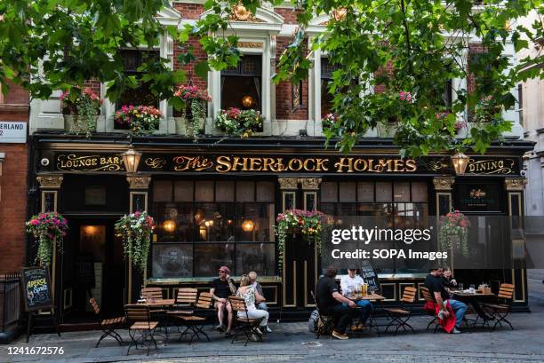 The exterior view of the famous Sherlock Holmes traditional British pub near Charing Cross underground station in London.