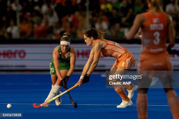 Naomi Carroll and Marloes Keetels during the match between the Netherlands and Ireland at the Hockey World Cup at Wagener Stadium, on July 2, 2022 in...