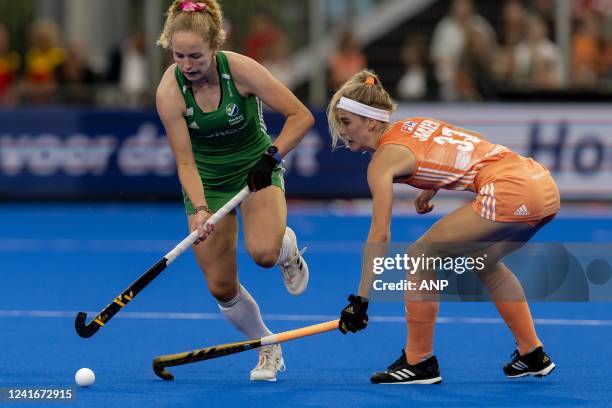 Michelle Carey and Yibbi Jansen after Upton scores, during the match between the Netherlands and Ireland at the World Hockey Championships at Wagener...