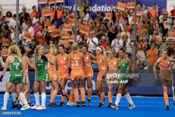 Rejoicing with the Netherlands during the match between the Netherlands and Ireland at the World Hockey Championships at Wagener Stadium, on July 2,...