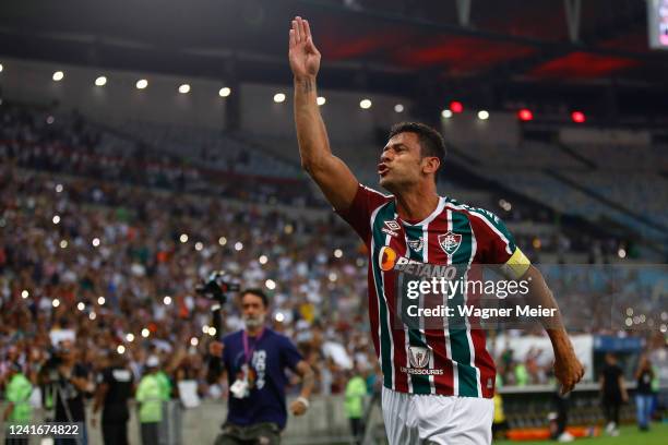 Fred of Fluminense celebrates after scoring the fourth goal of his team during the match between Fluminense and Corinthians as part of Brasileirao...