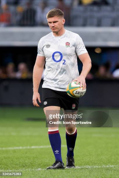Owen Farrell of England during warm up ahead of the rugby international test match between the Australia Wallabies and England at Optus Stadium on...