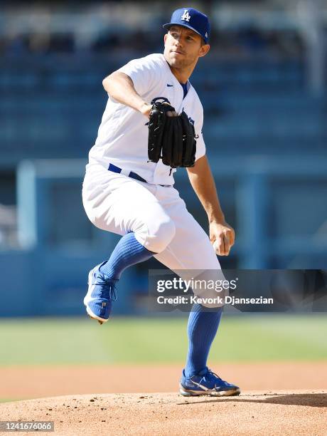 Starting pitcher Tyler Anderson of the Los Angeles Dodgers throws against the San Diego Padres during the first inning at Dodger Stadium on July 2,...