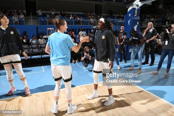 Kahleah Copper of the Chicago Sky is introduced before the game against the Phoenix Mercury on July 2, 2022 at the Wintrust Arena in Chicago,...