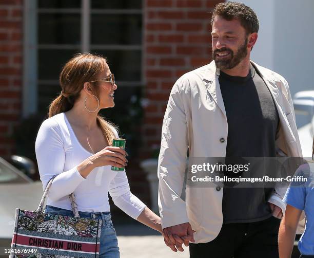 Jennifer Lopez and Ben Affleck are seen on July 02, 2022 in Los Angeles, California.