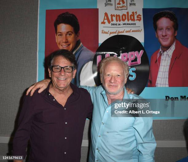 Anson Williams and Donny Most attends The Hollywood Show held at Los Angeles Marriott Burbank Airport on July 2, 2022 in Burbank, California.