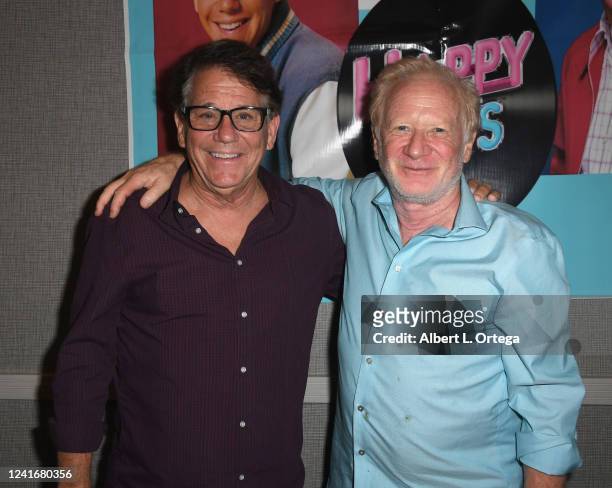Anson Williams and Donny Most attends The Hollywood Show held at Los Angeles Marriott Burbank Airport on July 2, 2022 in Burbank, California.
