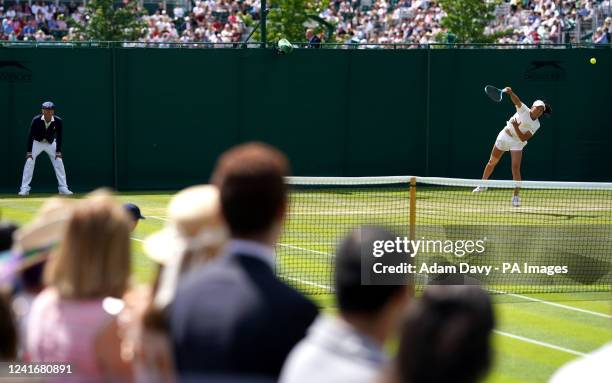 Crowds watch Hannah Klugman in action during the Girls SinglesÕ first round match against Yu-Yun Li during day seven of the 2022 Wimbledon...