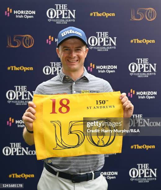 David Law of Scotland with a The Open flag after qualifying in The Open Qualifying Series, part of the Horizon Irish Open at Mount Juliet Estate on...