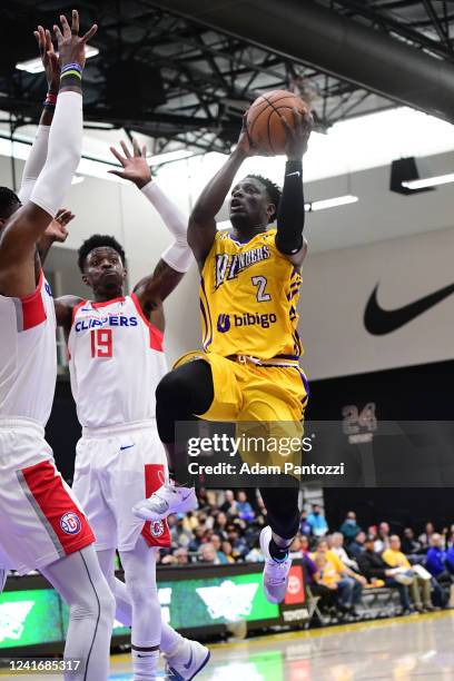 Darren Collison of the South Bay Lakers shoots the ball during the game against the Agua Caliente Clippers on March 27, 2022 at UCLA Heath Training...