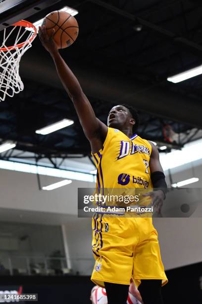 Darren Collison of the South Bay Lakers shoots the ball during the game against the Agua Caliente Clippers on March 27, 2022 at UCLA Heath Training...