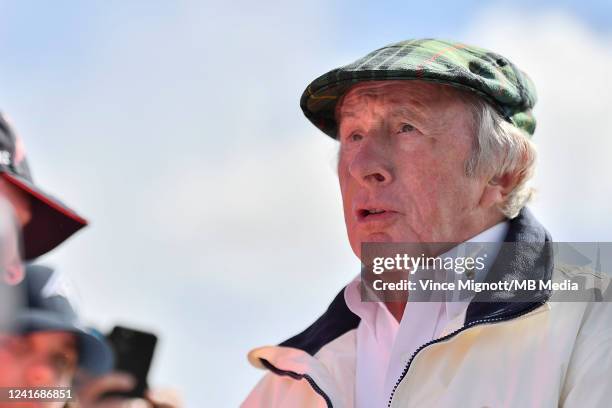 Sir Jackie Stewart arrives at the track during the F1 Grand Prix of Great Britain at Silverstone on July 3, 2022 in Northampton, United Kingdom.