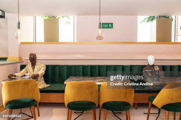 Coffee shop 'La Fundación' uses mannequins to show the latest fashion trends from designer Inés Penelas while ensuring social distancing, on June 02,...