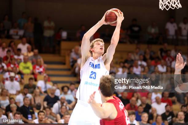 Lauri Markkanen of Finland shoots the ball during the FIBA Basketball World Cup 2023 Qualifying game between Croatia and Finland at Sports hall Zamet...