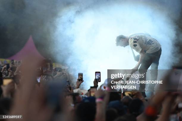 British singer and musician Matt Bellamy of rock band Muse performs during the 32nd Eurockeennes de Belfort rock music festival in Sermamagny,...