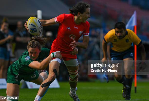 Katarzyna PASZCZYK of Poland in action tackled by Anna MCGANN of Ireland during Ireland 7S vs Poland 7S, the Final of The 2022 Rugby Europe Sevens...
