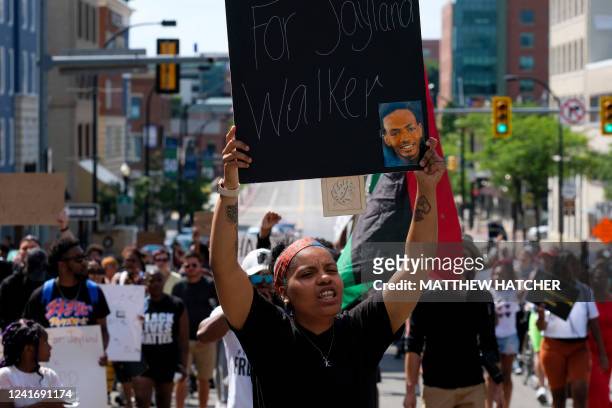 Demonstrators gather outside Akron City Hall to protest the killing of Jayland Walker, shot by police, in Akron, Ohio, July 3, 2022. - Several...