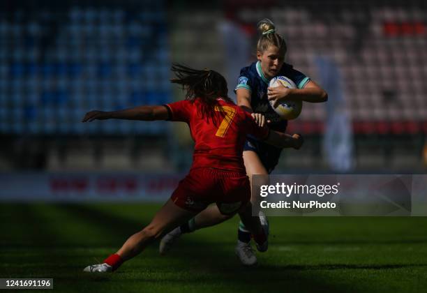 Raquel GARCIA of Spain challenging Shona CAMPBELL of Scotland during Scotland 7s vs Spain 7s, the Bronze Final of The 2022 Rugby Europe Sevens...