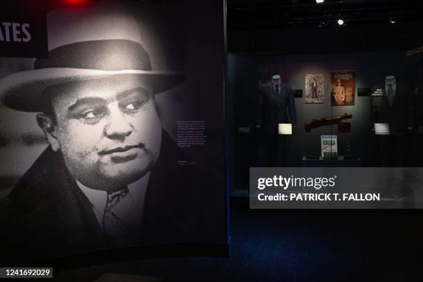 Portrait of Al Capone is displayed alongside exhibits inside The Mob Museum, the National Museum of Organized Crime and Law Enforcement, on June 29,...