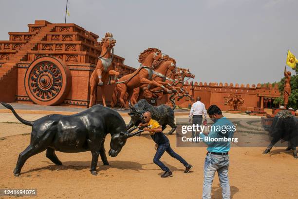 Visitors on the film set of SS Rajamouli's 'Bahubali' at Ramoji Film City in Hyderabad, India, on Monday, May 9, 2022. A new genre of films from...