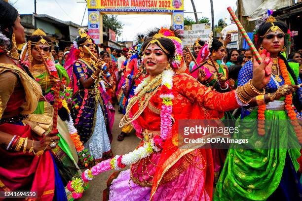 Members of Transgender communities dance during the Chariot Festival organized by the International Society for Krishna Consciousness . Ratha Yatra,...