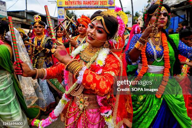 Members of Transgender communities dance during the Chariot Festival organized by the International Society for Krishna Consciousness . Ratha Yatra,...