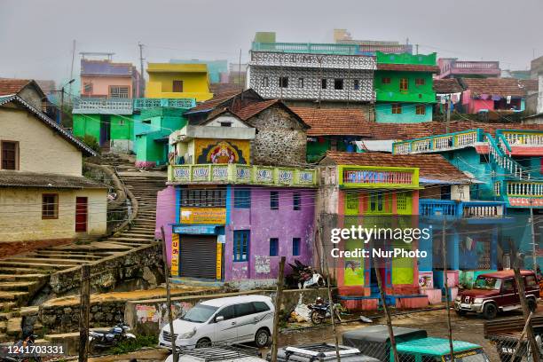 Colourful buildings in the Poombarai Village in Kodaikanal, Tamil Nadu, India, on May 17, 2022. The Poombarai village is located in the heart of the...