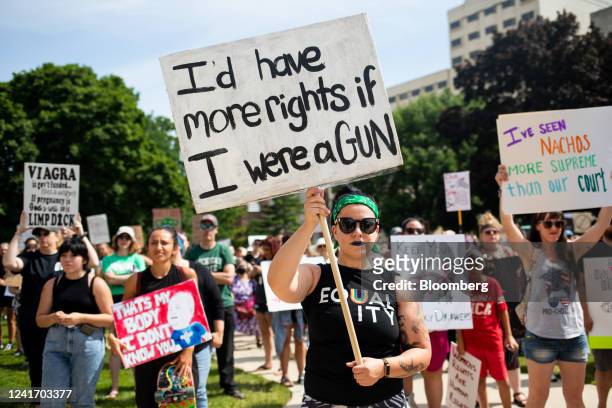 Abortion rights demonstrators during a national day of protest in Lansing, Michigan, US, on Monday, July 4, 2022. Since the US Supreme Court struck...