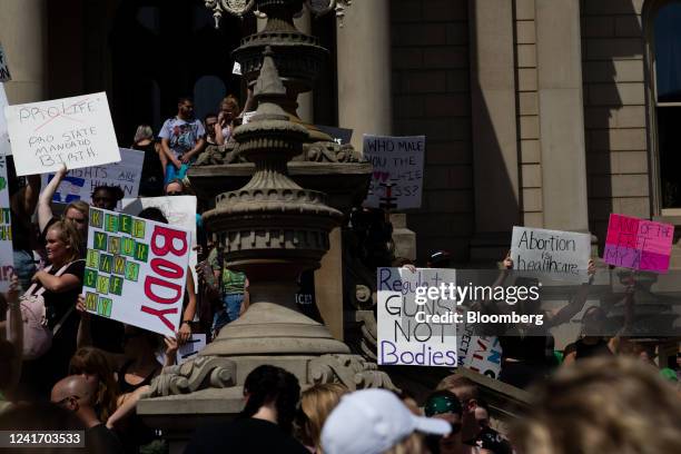 Abortion rights demonstrators during a national day of protest in Lansing, Michigan, US, on Monday, July 4, 2022. Since the US Supreme Court struck...