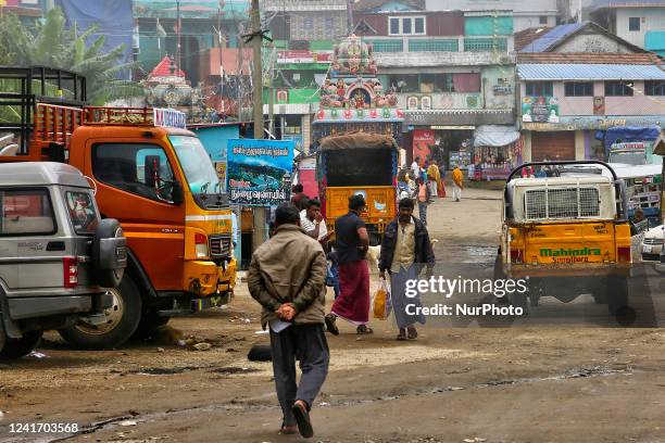 Busy street in the Poombarai Village in Kodaikanal, Tamil Nadu, India, on May 17, 2022. The Poombarai village is located in the heart of the Palani...