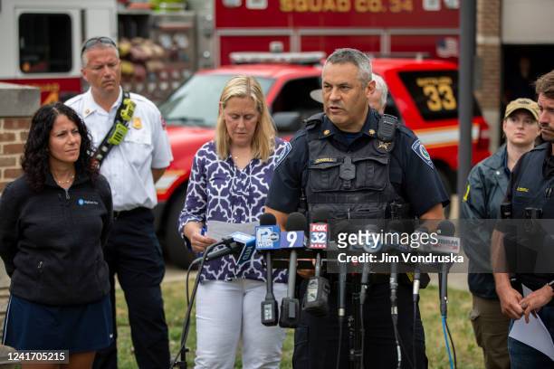 Cmdr. Chris O'Neill of the Highland Park Police speaks to the media after a mass shooting at a Fourth of July parade on July 4, 2022 in Highland...