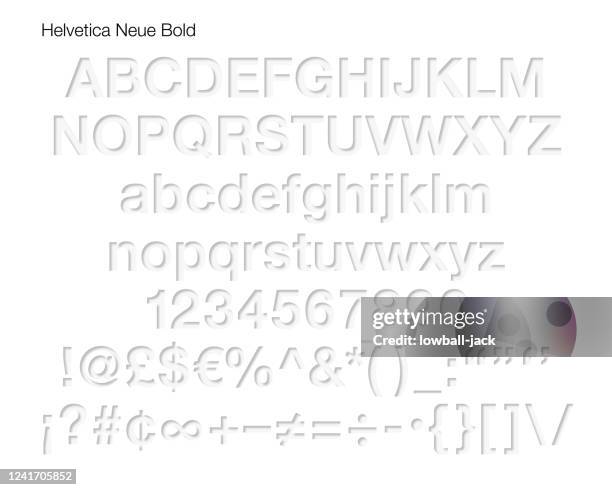 paper cut out helvetica neue bold alphabet font. typeface cut out from paper with a drop shadow. - letterpress stock illustrations