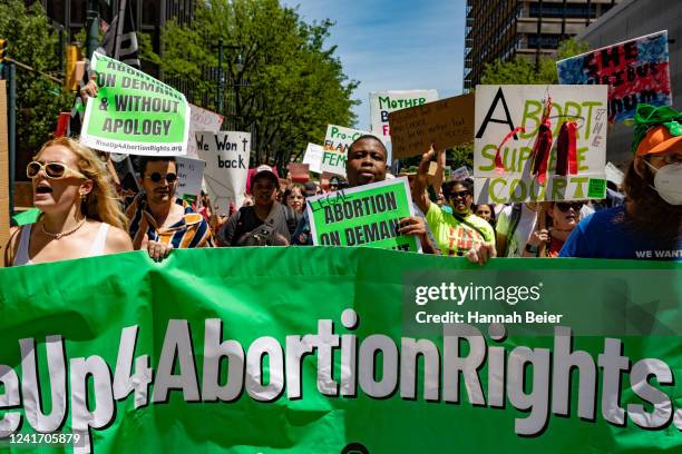 Abortion rights protestors rally on July 4, 2022 in Philadelphia, Pennsylvania. The host organization, Rise Up 4 Abortion Rights, held several...