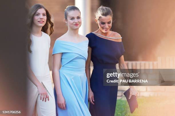 Infanta Sofia of Spain, Princess Leonor of Spain and Queen Letizia of Spain arrive to attend the Princess of Girona Foundation Awards ceremony at the...