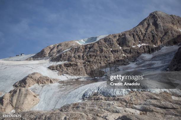 Photo shows the crater left by the serac, 80 meters high, 200 meters wide and 60 meters deep, which on July 3 2022 detaches itself from the Marmolada...