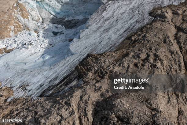 The photo shows the crater left by the serac, 80 meters high, 200 meters wide and 60 meters deep, which on July 3 2022 detached itself from the...